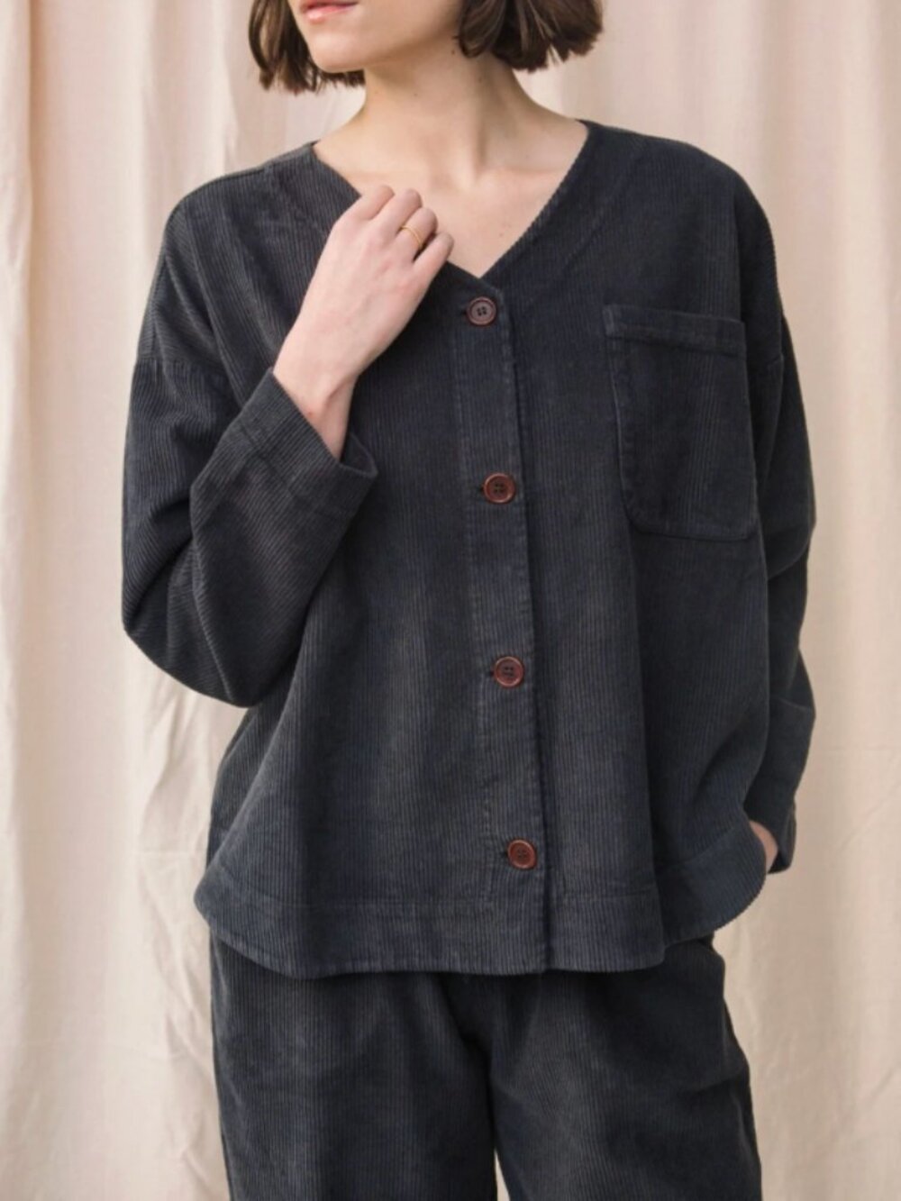 Acer Organic Cotton Cord Top in Charcoal - beaumont organic XS